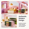 image:imageTiny Land Wooden Doll House Modern Family Dollhouse with Realistic Design  7 Rooms Dollhouse with 49 PCS Accessories Montessori Pretend Play Toddler Toy Ideal Gift for Kids Ages 3 PinkPink