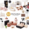 image:imageTiny Land Wooden Doll House Modern Family Dollhouse with Realistic Design  7 Rooms Dollhouse with 49 PCS Accessories Montessori Pretend Play Toddler Toy Ideal Gift for Kids Ages 3 PinkBlack
