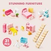 image:imageTiny Land Wooden Dollhouse for Girls  6 Rooms Wooden Doll House  DIY Pretend Doll House with 31Pcs Furniture Accessories Creative Gift for Girl Ages 3GreenPink