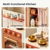 image:imageTiny Land Wooden Play Kitchen for Toddlers Compact Cream Pretend Play Set  Cutting Food amp Stainless Steel Cookware Oven Stove Sink Clicking Knobs Storage Shelf Gift for Girls amp Boys Ages 3Warm Retro