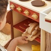 image:imageTiny Land Wooden Play Kitchen for Toddlers Compact Cream Pretend Play Set  Cutting Food amp Stainless Steel Cookware Oven Stove Sink Clicking Knobs Storage Shelf Gift for Girls amp Boys Ages 3Warm Retro