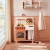 image:imageTiny Land Wooden Play Kitchen for Toddlers Compact Cream Pretend Play Set  Cutting Food amp Stainless Steel Cookware Oven Stove Sink Clicking Knobs Storage Shelf Gift for Girls amp Boys Ages 3Warm Retro
