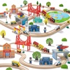image:imageTiny Land 55PCS Wooden Train Set Durable Wooden Railway Tracks  Compatible with Major Brand Tracks Educational Toy for Toddlers amp Kids Ages 37110PCS