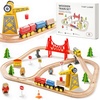 image:imageTiny Land 55PCS Wooden Train Set Durable Wooden Railway Tracks  Compatible with Major Brand Tracks Educational Toy for Toddlers amp Kids Ages 3755PCS