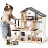 image:imageTiny Land Wooden Doll House Modern Family Dollhouse with Realistic Design  7 Rooms Dollhouse with 49 PCS Accessories Montessori Pretend Play Toddler Toy Ideal Gift for Kids Ages 3 PinkBlack