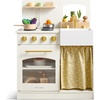 image:imageTiny Land Wooden Play Kitchen for Toddlers Compact Cream Pretend Play Set  Cutting Food amp Stainless Steel Cookware Oven Stove Sink Clicking Knobs Storage Shelf Gift for Girls amp Boys Ages 3White