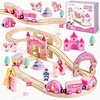 image:imageTiny Land Wooden Train Set for Girls 38PCS Unicorn Princess Train Set  Including Castle Bridge amp Royal Accessories Pink Fantasy Train Track Set Gift for Toddlers Girl Toys Ages 3