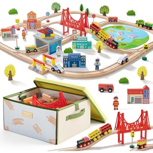 image:imageTiny Land 110pcs Wooden Train Set with Folding Storage Box  Wooden Train Track Toy for Boys amp Girls Age 37 Includes Convenient Storage110PCS Train Set  Folding Storage Box