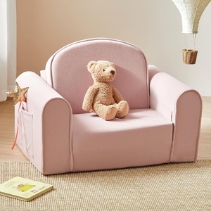 image:imageTiny Land 2in1 Foldable Kids Couch with Pocket Soft Thick Toddler Sofa  Convertible Kids Chair for Playroom Bedroom or Living Room Cozy amp Comfortable Ideal Gift for Boys amp GirlsPinkPink