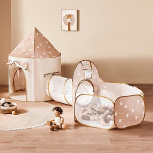 image:imageTiny Land 3in1 Kids Play Tunnel with Ball Pit amp Tent PopUp Crawl Toy  Foldable Indoor amp Outdoor Play Set With Carry Bag Breathable Mesh Design Easy Setup Gift For 2 Year Old Girls amp BoysKhaki