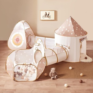 image:imageTiny Land 3in1 Kids Play Tunnel with Ball Pit amp Tent PopUp Crawl Toy  Foldable Indoor amp Outdoor Play Set With Carry Bag Breathable Mesh Design Easy Setup Gift For 2 Year Old Girls amp Boys5 in 1 Khaki