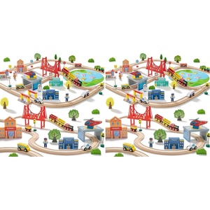 image:imageTiny Land 55PCS Wooden Train Set Durable Wooden Railway Tracks  Compatible with Major Brand Tracks Educational Toy for Toddlers amp Kids Ages 37110PCS Pack of 2