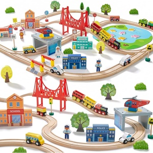 image:imageTiny Land 55PCS Wooden Train Set Durable Wooden Railway Tracks  Compatible with Major Brand Tracks Educational Toy for Toddlers amp Kids Ages 37110PCS