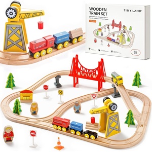 image:imageTiny Land 55PCS Wooden Train Set Durable Wooden Railway Tracks  Compatible with Major Brand Tracks Educational Toy for Toddlers amp Kids Ages 3755PCS