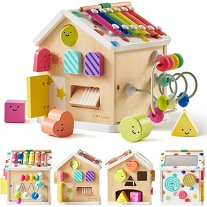 image:imageTiny Land 9in1 Wooden Activity Cube Educational Toy for Toddlers  Montessori Baby Activity Center for 1 Year Old Ideal Gift for Boys and Girls MorandiRainbow
