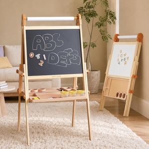 image:imageTiny Land Foldable Wooden Art Easel for Kids with Chalkboard amp Whiteboard  Folds flat for storage Toolfree Doublesided board 3 heights for ages 312 Paper roll included Oatmeal accents