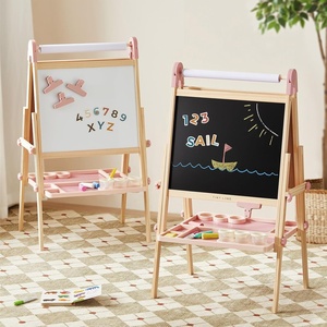 image:imageTiny Land Foldable Wooden Kids Easel with Magnetic Letters amp Numbers  Folds flat for storage Spelling and counting for ages 312 Doublesided board 3 heights Paper roll included Soft PinkPink