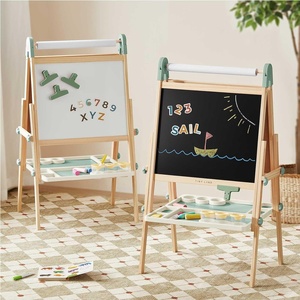 image:imageTiny Land Foldable Wooden Kids Easel with Magnetic Letters amp Numbers  Folds flat for storage Spelling and counting for ages 312 Doublesided board 3 heights Paper roll included Soft PinkGreen
