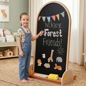 image:imageTiny Land Kids Art Easel DoubleSided Magnetic Chalkboard amp Whiteboard  Large 22405 Writing Area Wooden Arch Drawing Board with Stand Toddler Art Easel with Letters amp Animal Magnets