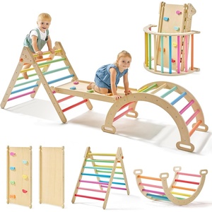image:imageTiny Land Pikler Triangle Set 7in1 Foldable Climbing Toys Set for Kids  Baby Indoor Playground Jungle Gym Wooden Montessori Climbing Set for ToddlerIdeal Gift for Kids RainbowRainbow