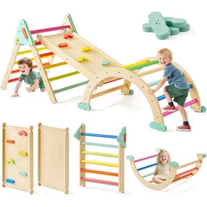 image:imageTiny Land Pikler Triangle Set7in1 Foldable Montessori Climbing Toys  Indoor Wooden Playground Jungle Gym for Kids Climber Gift for Boys amp Girls Toddler Climbing Toys MorandiRainbow