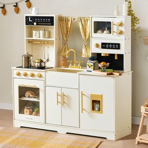 image:imageTiny Land Play Kitchen for Kids  Modern Home Design with Fabric Curtains  Interactive Wooden Kitchen with Coffee Maker amp Microwave Pretend Play Toy Birthday amp Christmas Gift for Boys amp GirlsCream White
