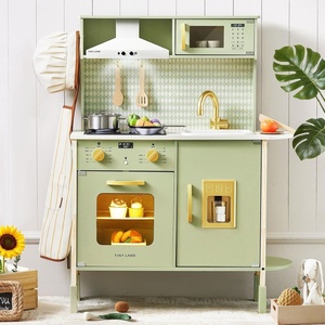 image:imageTiny Land Play Kitchen for Kids  Real Lights Sounds amp Adjustable Height  FarmhouseStyle Wooden Chef Pretend Play Set 18 Pcs Toy Food amp Cookware Accessories Gift for Boys Girls Ages 3 Sage GreenGreen