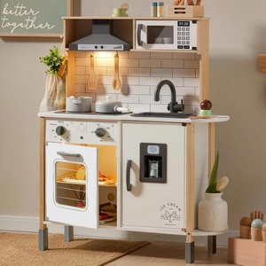 image:imageTiny Land Play Kitchen for Kids  Real Lights Sounds amp Adjustable Height  FarmhouseStyle Wooden Chef Pretend Play Set 18 Pcs Toy Food amp Cookware Accessories Gift for Boys Girls Ages 3 Sage GreenWhite