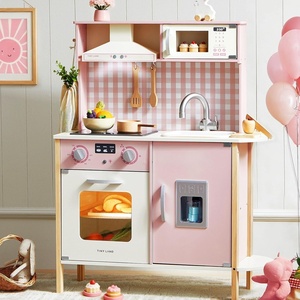 image:imageTiny Land Play Kitchen for Kids  Real Lights Sounds amp Adjustable Height  FarmhouseStyle Wooden Chef Pretend Play Set 18 Pcs Toy Food amp Cookware Accessories Gift for Boys Girls Ages 3 Sage GreenPink