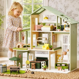 image:imageTiny Land Wooden Doll House Modern Family Dollhouse with Realistic Design  7 Rooms Dollhouse with 49 PCS Accessories Montessori Pretend Play Toddler Toy Ideal Gift for Kids Ages 3 PinkGreen