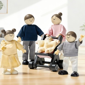 image:imageTiny Land Wooden Dollhouse People Set 5Piece Poseable Wooden Doll Family  Includes Dad Mom Brother Sister Baby and Stroller Dollhouse Accessories Toy Pretend Play Gift for Kids Ages 3