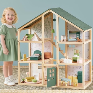image:imageTiny Land Wooden Dollhouse for Girls  6 Rooms Wooden Doll House  DIY Pretend Doll House with 31Pcs Furniture Accessories Creative Gift for Girl Ages 3GreenGreen