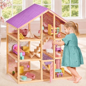 image:imageTiny Land Wooden Dollhouse for Girls  6 Rooms Wooden Doll House  DIY Pretend Doll House with 31Pcs Furniture Accessories Creative Gift for Girl Ages 3GreenUnicorn Purple