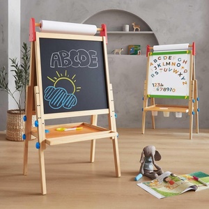 image:imageTiny Land Wooden Easel for Kids Art Easel with Chalkboard amp Whiteboard  Sturdy solid pine frame 2 drawing paper rolls Doublesided board 3 heights Art Learning Toy for Ages 312 Soft pastelNatural