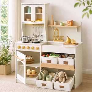 image:imageTiny Land Wooden Play Kitchen for Kids with Toy Storage for Pretend Play  BuiltIn Cabinets Felt Bins amp Cookware Accessories Make Cleanup Easy While Encouraging Organizational SkillsCream