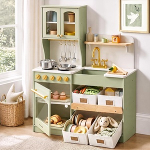 image:imageTiny Land Wooden Play Kitchen for Kids with Toy Storage for Pretend Play  BuiltIn Cabinets Felt Bins amp Cookware Accessories Make Cleanup Easy While Encouraging Organizational SkillsGreen