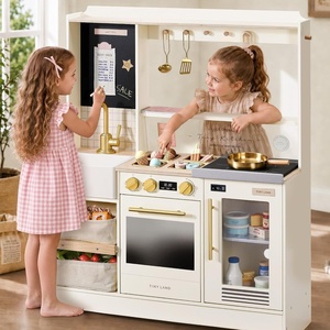 image:imageTiny Land Wooden Play Kitchen with 2in1 Bistro Play  Magnetic Chalkboard and Guest Check Pad Bring Interactive Restaurant Role Play to Life with a Stylish Modern DesignCream