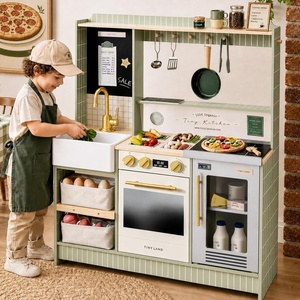 image:imageTiny Land Wooden Play Kitchen with 2in1 Bistro Play  Magnetic Chalkboard and Guest Check Pad Bring Interactive Restaurant Role Play to Life with a Stylish Modern DesignGreen
