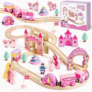 image:imageTiny Land Wooden Train Set for Girls 38PCS Unicorn Princess Train Set  Including Castle Bridge amp Royal Accessories Pink Fantasy Train Track Set Gift for Toddlers Girl Toys Ages 3