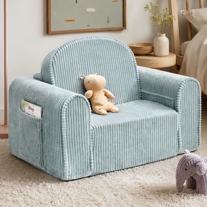 image:imageTiny Land 2in1 Foldable Kids Couch Thick Foam Corduroy Sofa with PocketBlue