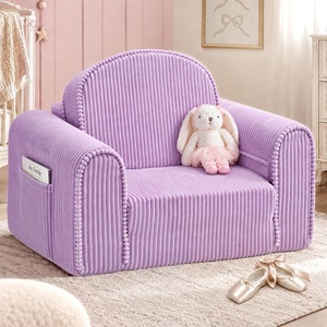 image:imageTiny Land 2in1 Foldable Kids Couch Thick Foam Corduroy Sofa with PocketPurple